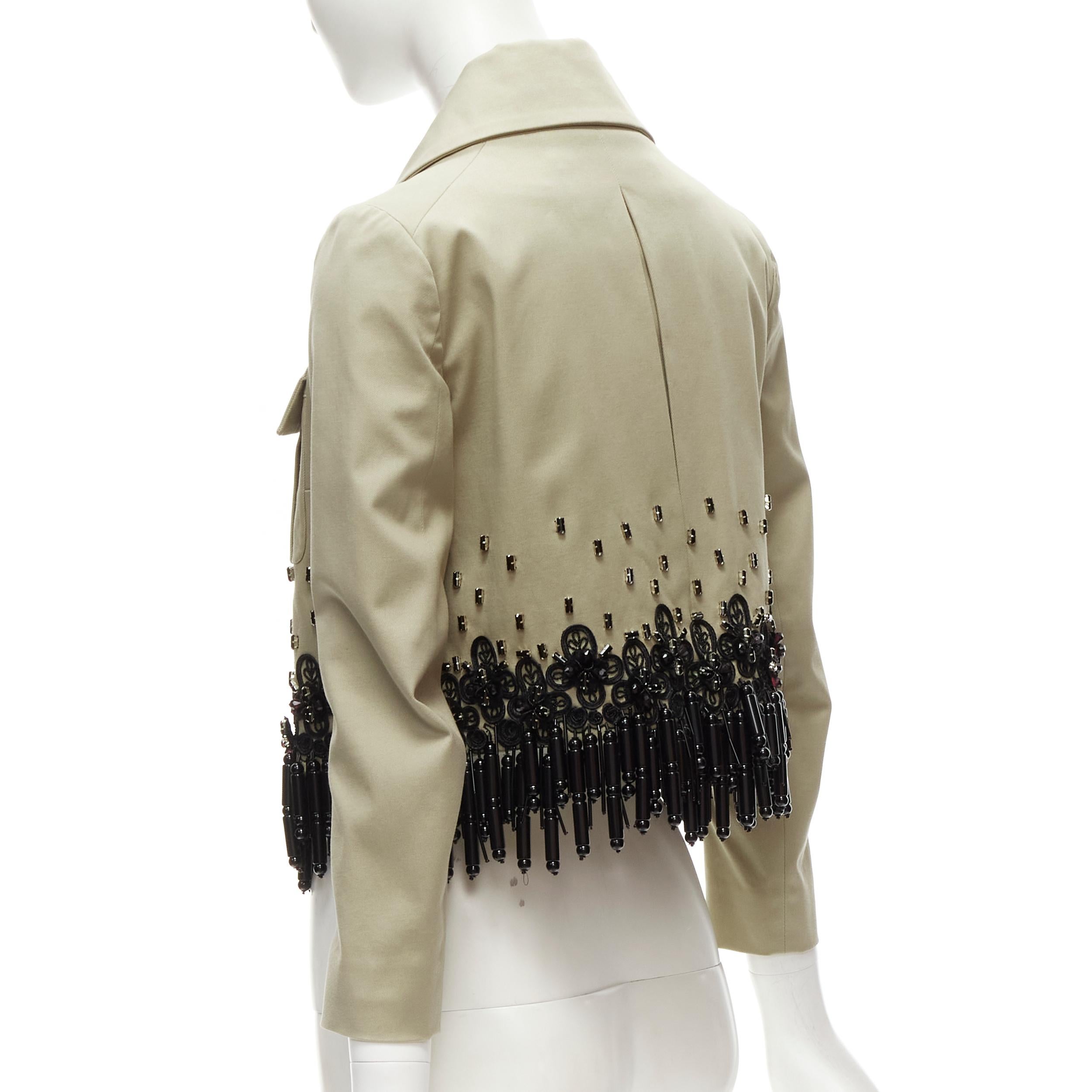 DSQUARED2 2015 black bead tassels khaki military cargo cropped jacket IT38 XS For Sale 3