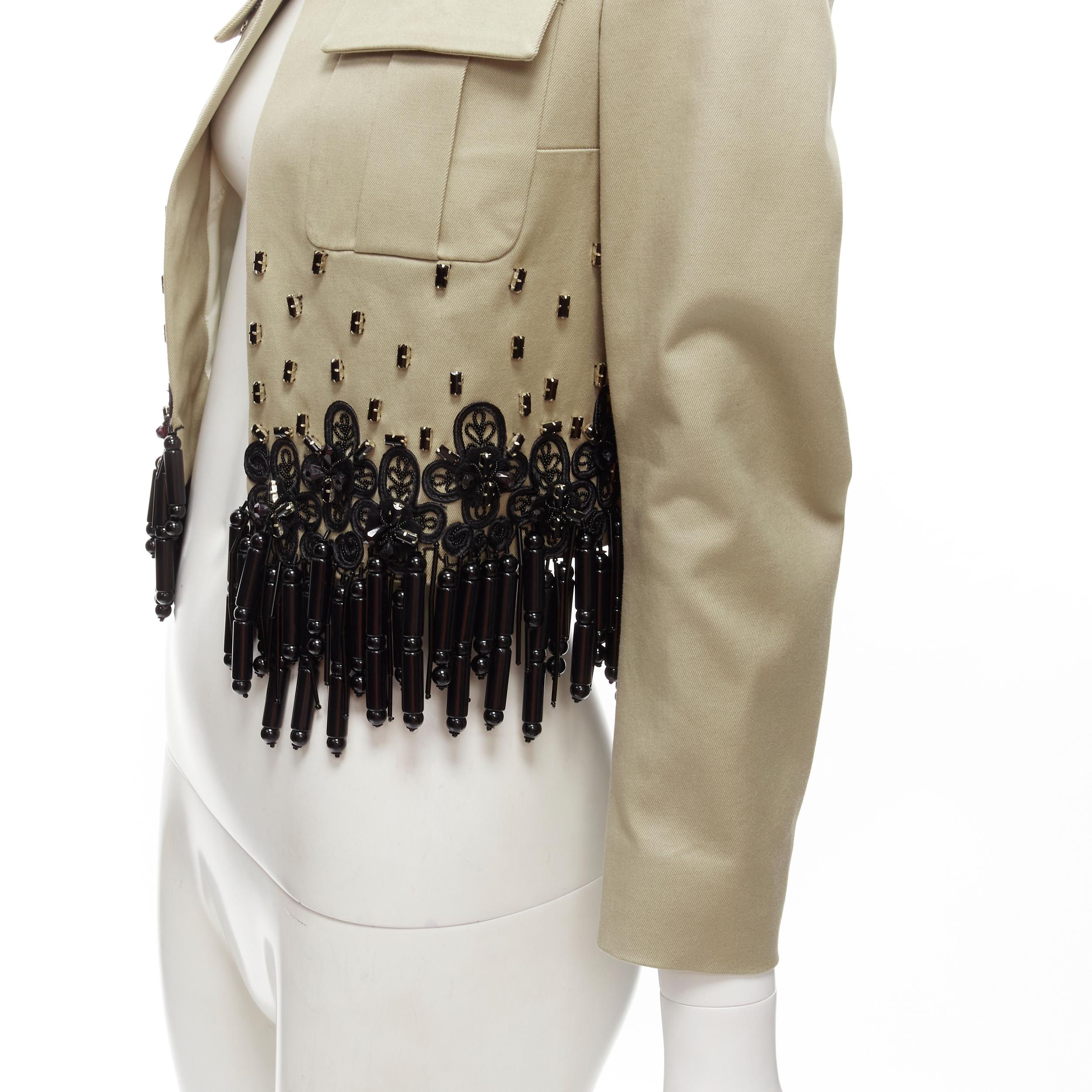 DSQUARED2 2015 black bead tassels khaki military cargo cropped jacket IT38 XS For Sale 3