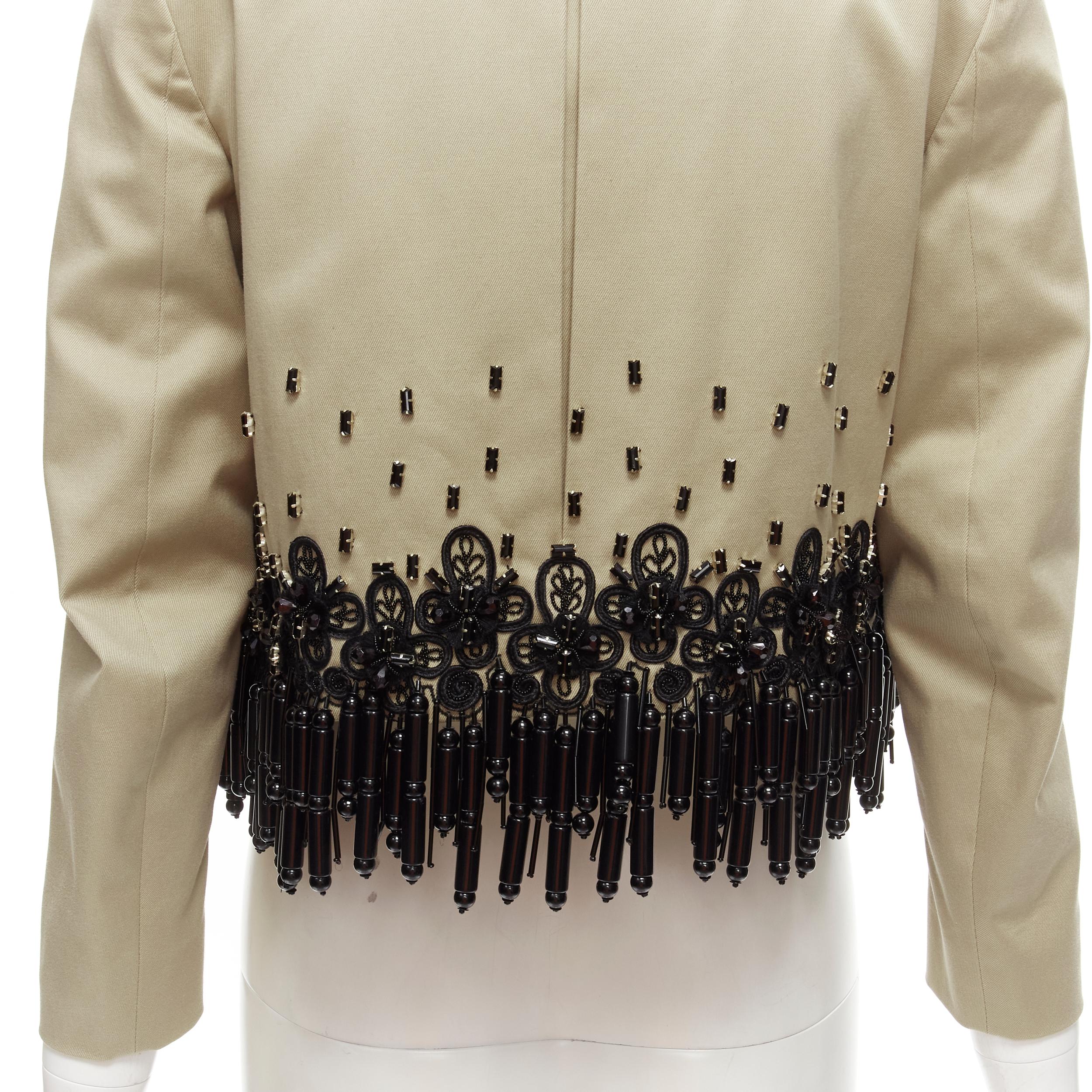 DSQUARED2 2015 black bead tassels khaki military cargo cropped jacket IT38 XS For Sale 5