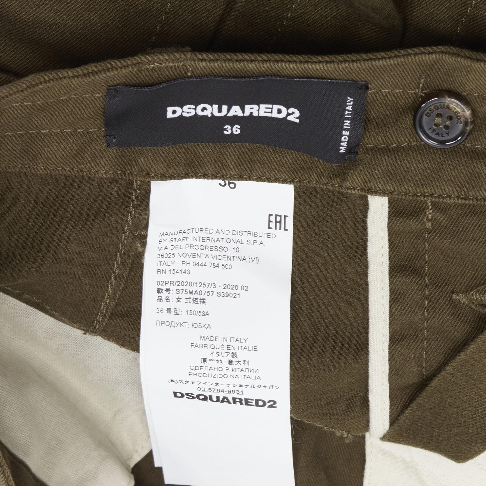 DSQUARED2 2020 dark green oversized cargo pocket mini skirt IT36 XXS For Sale 4