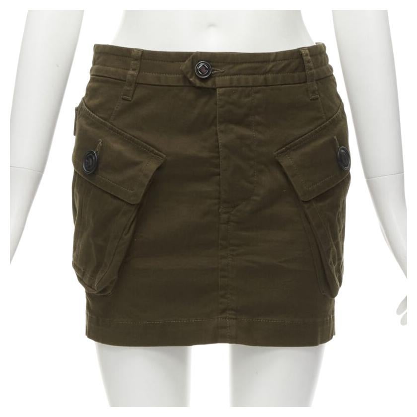 DSQUARED2 2020 dark green oversized cargo pocket mini skirt IT36 XXS For Sale