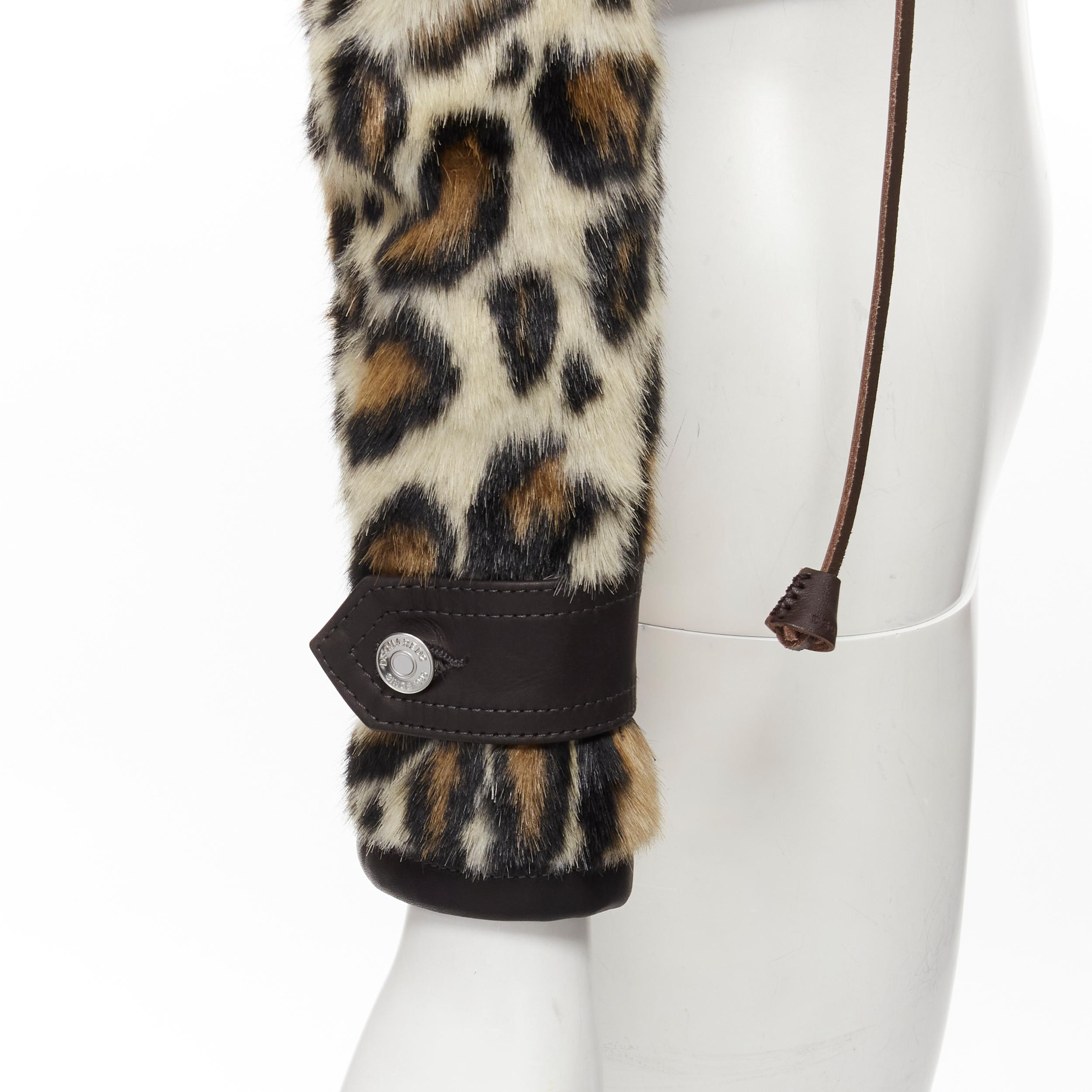 DSQUARED2 2020 detachable fur collar leopard sleeve cropped denim jacket IT38 XS 4