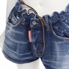 DSQUARED2 2020 logo tag drawstring paperbag bloomer denim shorts hot IT34 XXS