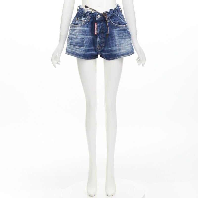 DSQUARED2 - Short en jean fleuri avec cordon de serrage et étiquette à logo, taille IT34 XXS, 2020 en vente 4