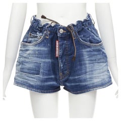 DSQUARED2 2020 logo tag drawstring paperbag bloomer denim shorts hot IT34 XXS