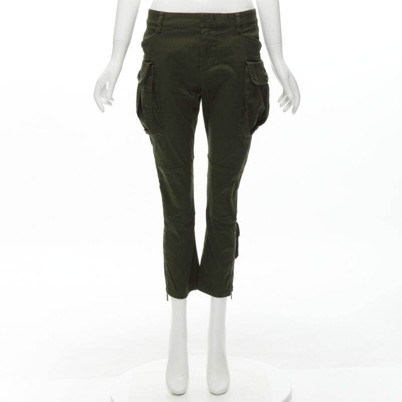 DSQUARED2 2021 dark green cotton low waisted large pockets cargo pants IT36 XXS 5