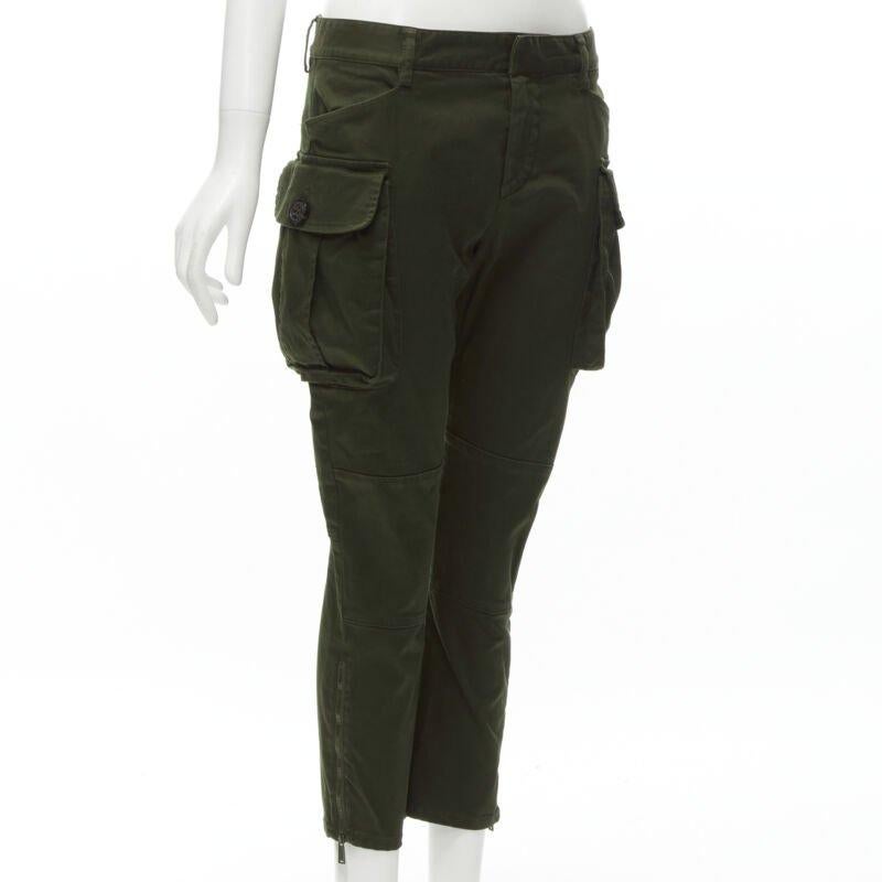Black DSQUARED2 2021 dark green cotton low waisted large pockets cargo pants IT36 XXS