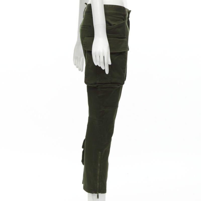 DSQUARED2 2021 dark green cotton low waisted large pockets cargo pants IT36 XXS In Good Condition In Hong Kong, NT