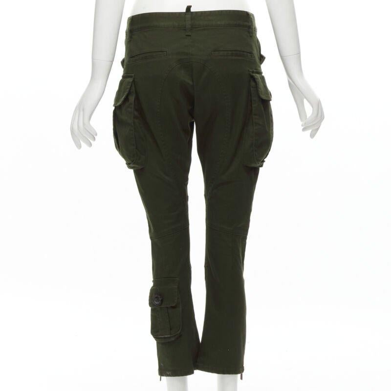 Women's DSQUARED2 2021 dark green cotton low waisted large pockets cargo pants IT36 XXS