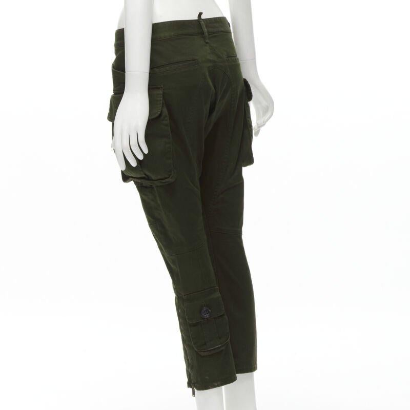 DSQUARED2 2021 dark green cotton low waisted large pockets cargo pants IT36 XXS 1