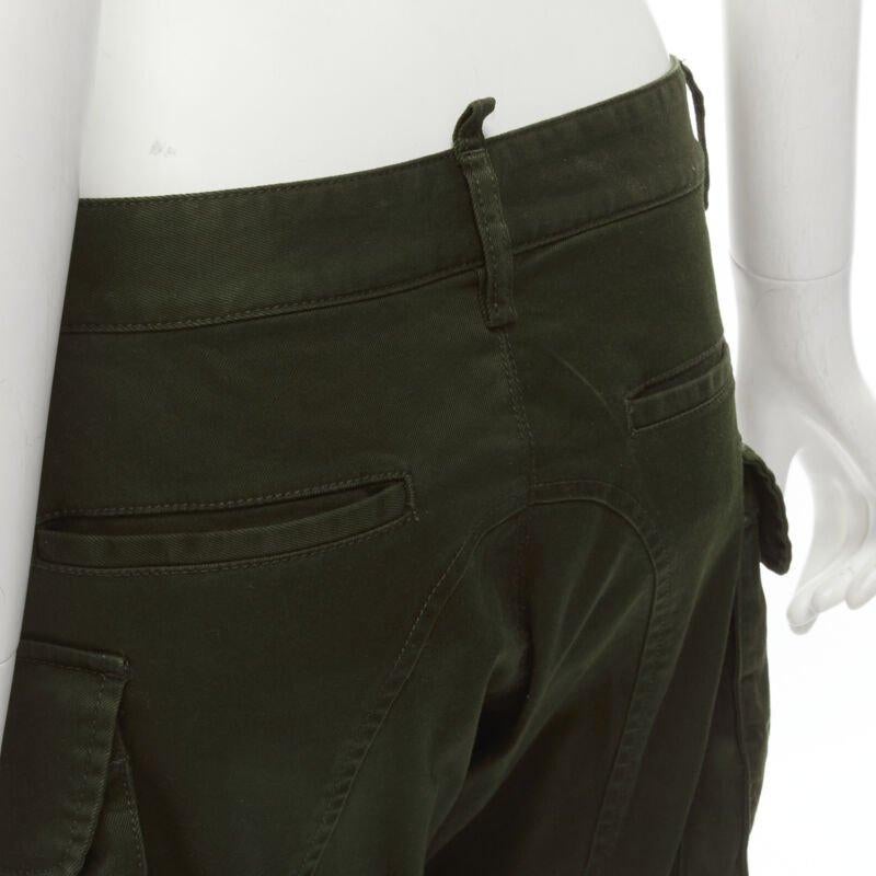 DSQUARED2 2021 dark green cotton low waisted large pockets cargo pants IT36 XXS 3