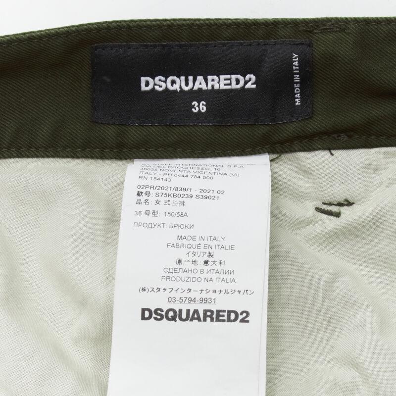 DSQUARED2 2021 dark green cotton low waisted large pockets cargo pants IT36 XXS 4