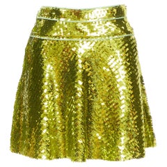 DSQUARED2 acid lime green rectangular sequins piping trim skater mini skirt IT38
