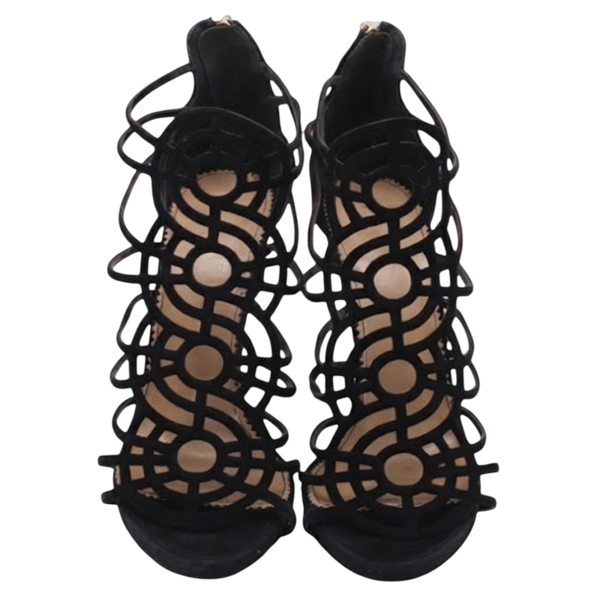 Sandali con tacco e cinturini Dsquared2 con cerniera sul retro, in pelle scamosciata nera
