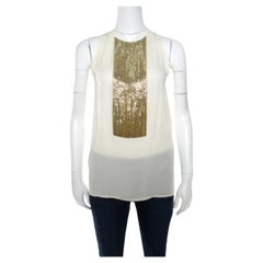 Dsquared2 Beige Embellished Panel Sleeveless Silk Top S