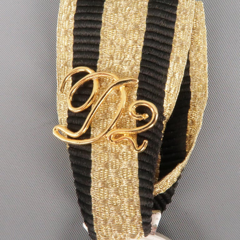 DSQUARED2 Black And Gold Stripe Ribbon Medallion Pin For Sale at 1stDibs