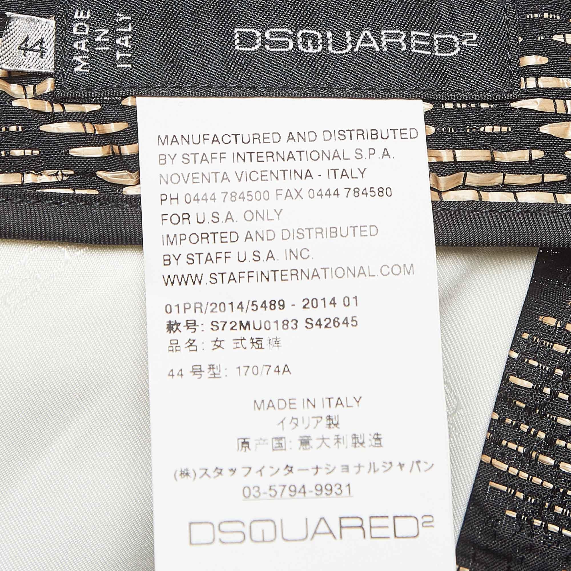 Women's Dsquared2 Black/Brown Wicker Woven Jacquard Frayed Detail Shorts M For Sale