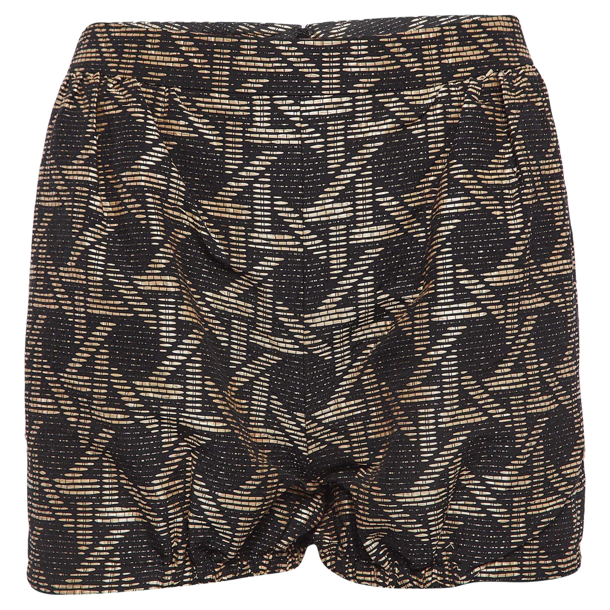 Dsquared2 Black/Brown Wicker Woven Jacquard Frayed Detail Shorts M For Sale