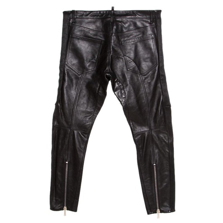Dsquared2 Black Calf Leather Ribbed Panel Detail Tapered Trousers L For ...