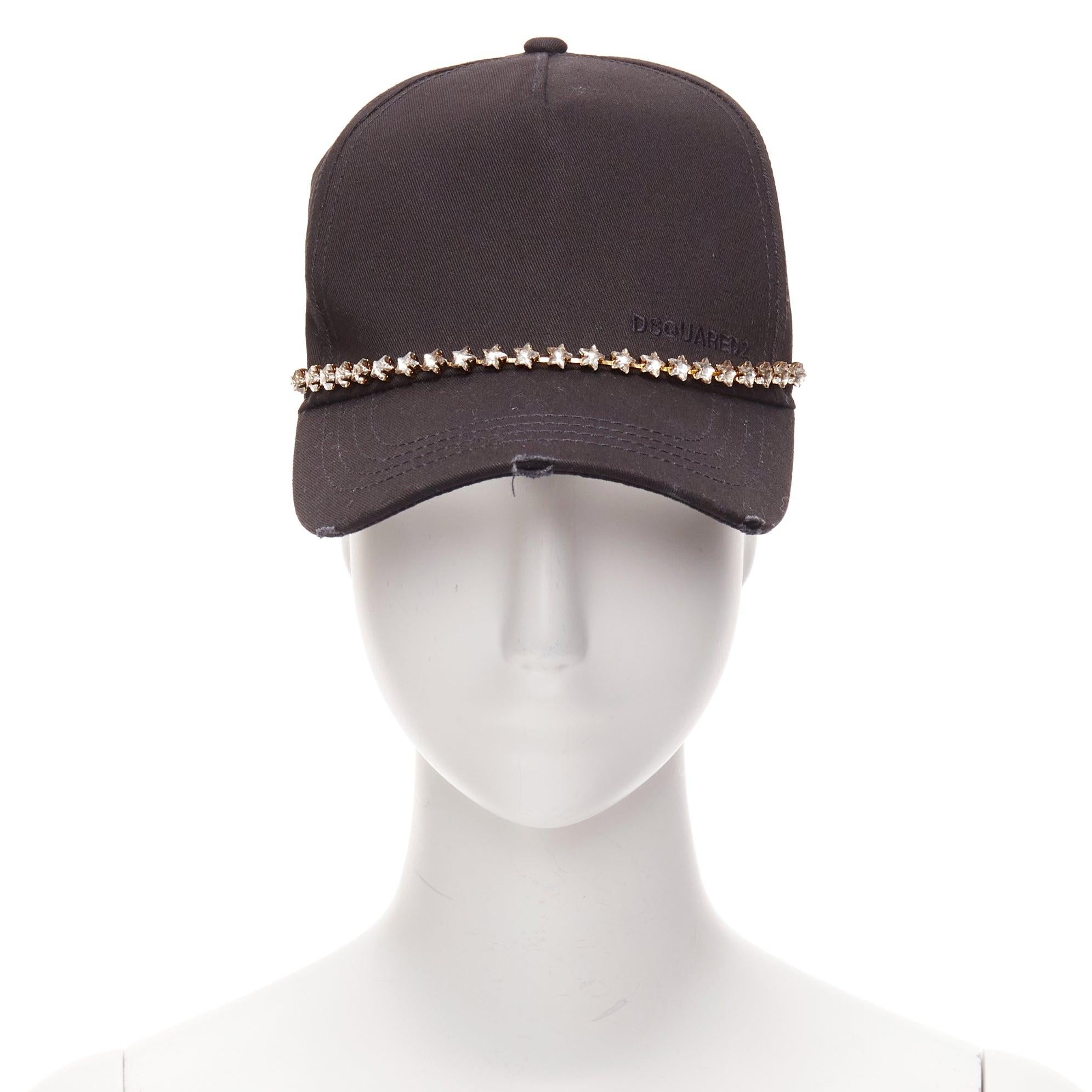 Black DSQUARED2 black cotton clear star crystals dean dan caten cap For Sale