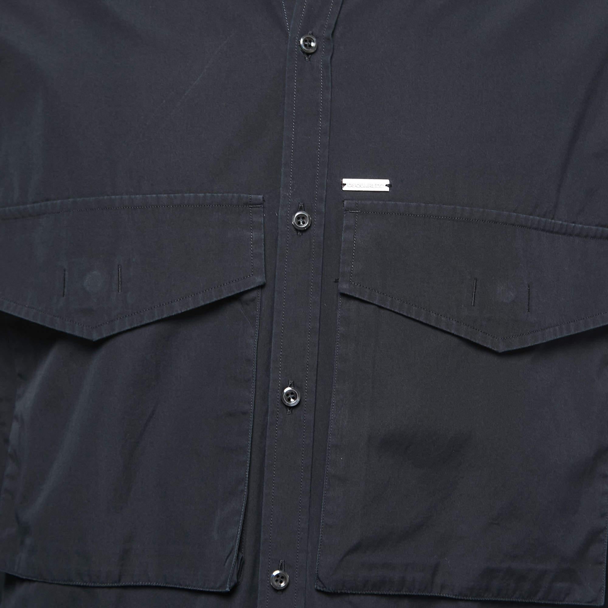 Dsquared2 Black Cotton Pocket Detailed Button Front Shirt XS In Good Condition For Sale In Dubai, Al Qouz 2