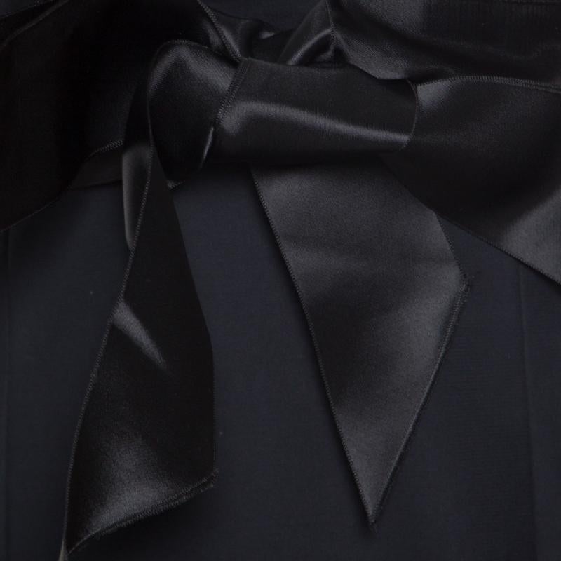 Dsquared2 Black Cotton Satin Bow Detail Plunge Neck Sleeveless Dress M 2