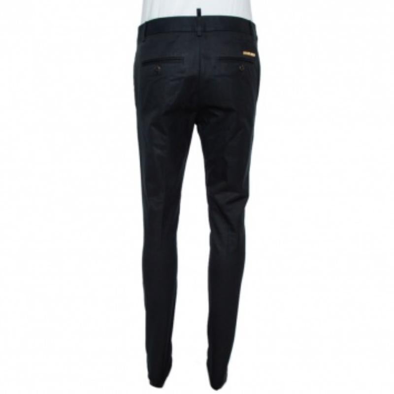 Dsquared2 Black Cotton Tapered Trousers M For Sale 2