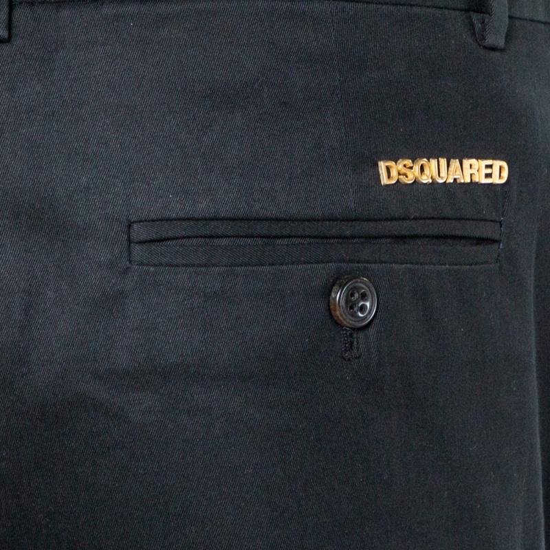 Dsquared2 Black Cotton Twill Tapered Trousers M For Sale 3