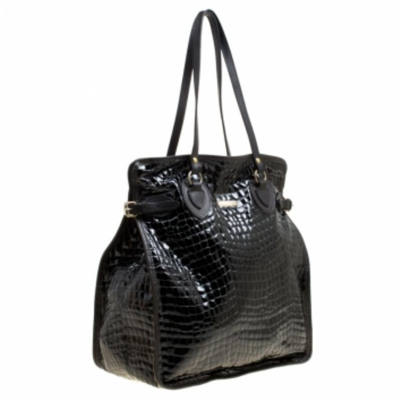 Nero Dsquared2 - Tote in pelle verniciata nera goffrata a coccodrillo in vendita