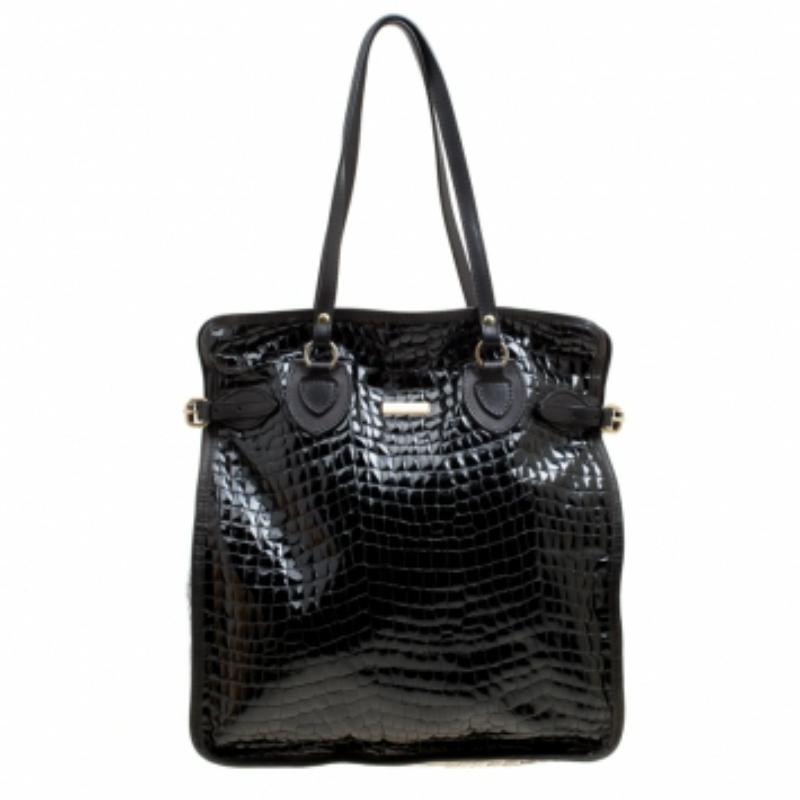 Donna Dsquared2 - Tote in pelle verniciata nera goffrata a coccodrillo in vendita