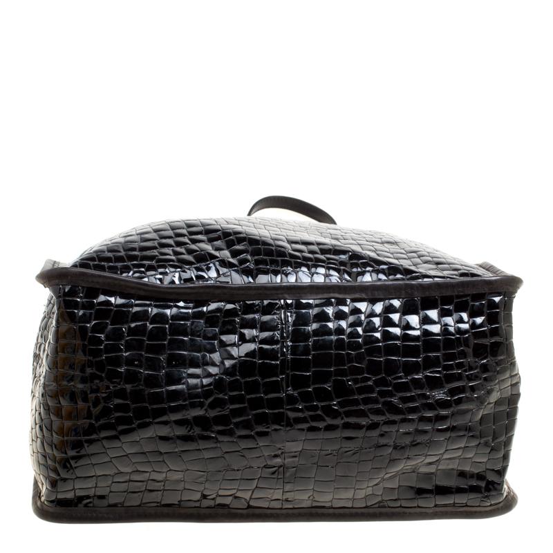 Dsquared2 Black Croc Embossed Patent Leather Tote 1