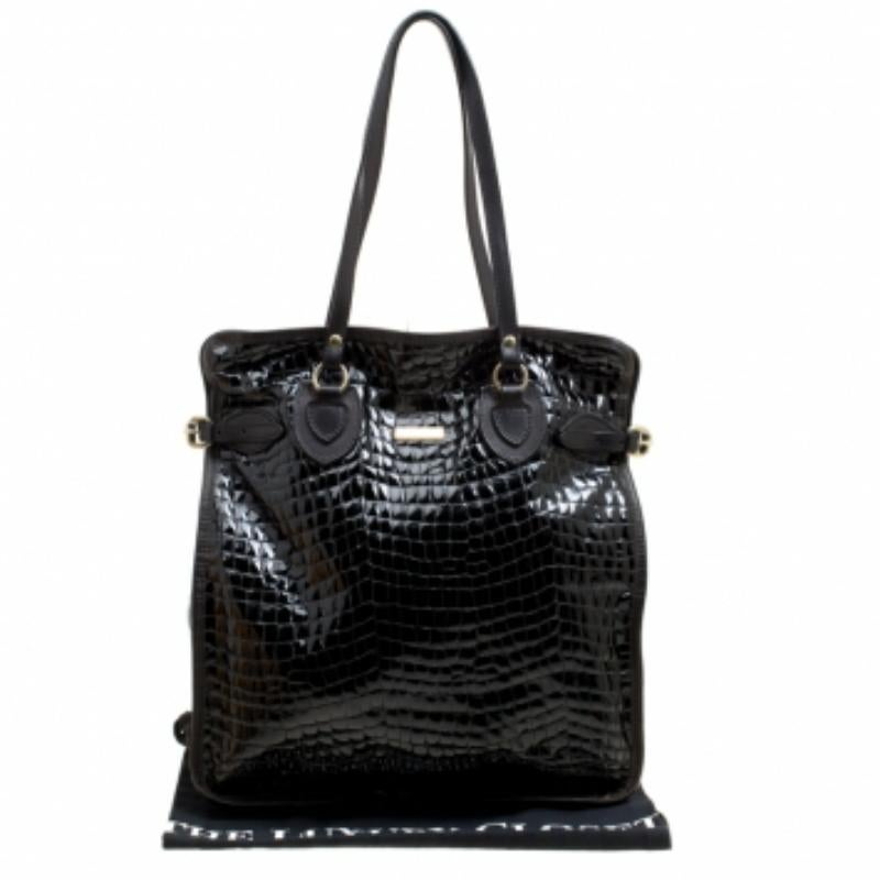 Dsquared2 - Tote in pelle verniciata nera goffrata a coccodrillo in vendita 1