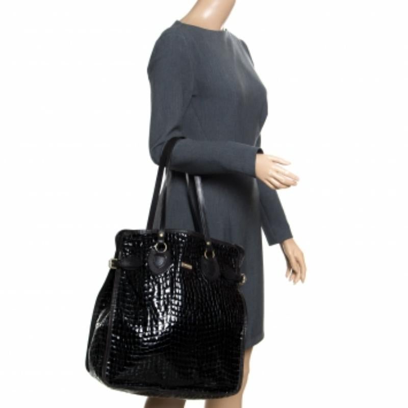 Dsquared2 - Tote in pelle verniciata nera goffrata a coccodrillo in vendita 2