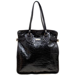 Dsquared2 Black Croc Embossed Patent Leather Tote