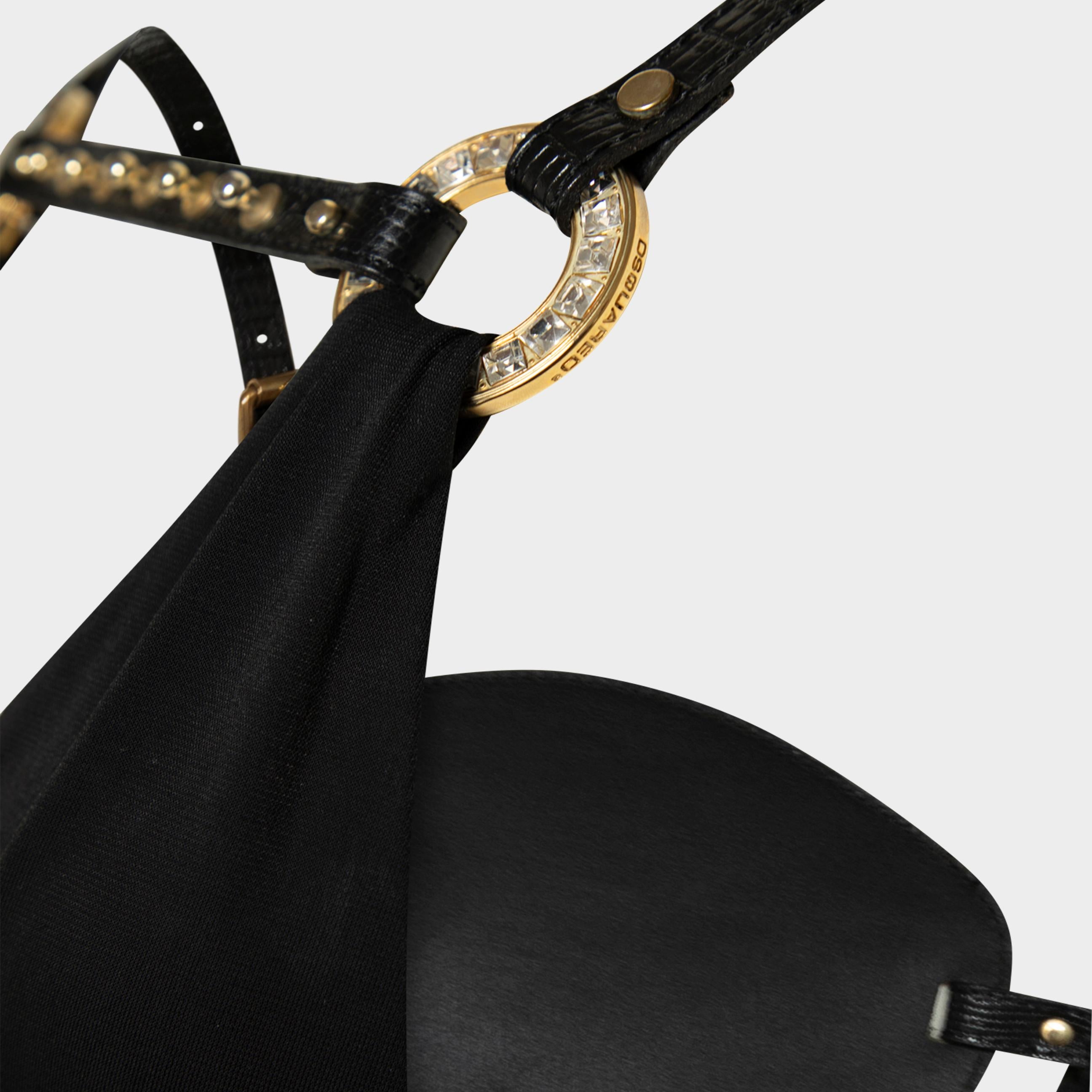 Noir Dsquared² Robe drapée noire avec harnais en cuir clouté, F/H 2007 en vente