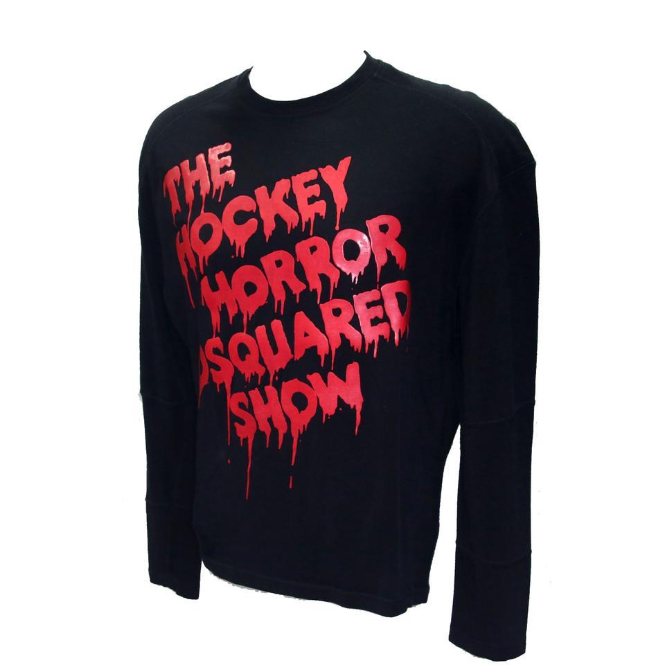 Dsquared2 Black DSQ2 Classic 'The Hockey Horror Long Sleeve M Tee Shirt

DSQUARED2 THE HOCKEY HORROR DSQUARED2 SHOW Long Sleeve T-Shirt with dripping blood red logo detail. Shirt is pre-owned with minor discoloration. Size Medium

Hand taken