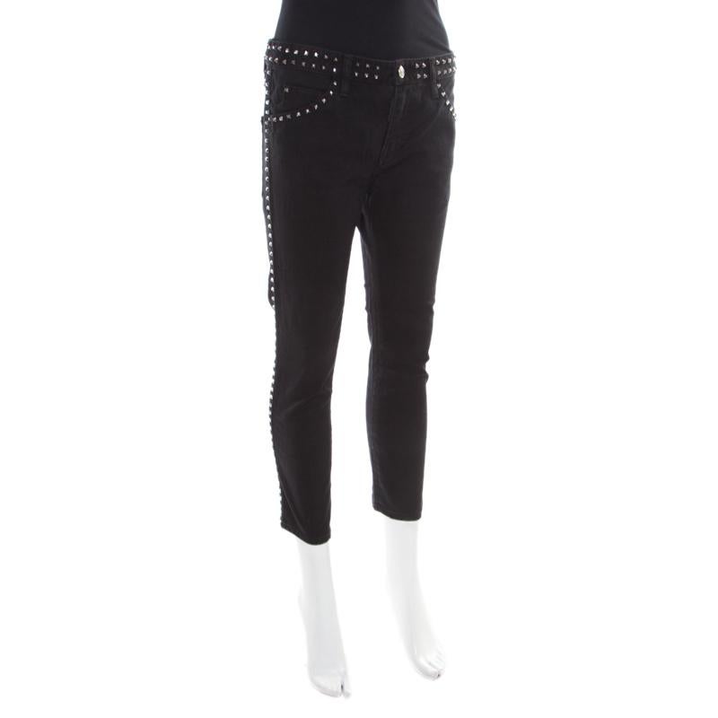 Dsquared2 Black Embellished Trim Stretch Denim Jeans S In Good Condition In Dubai, Al Qouz 2