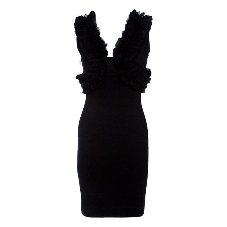 DSquared2 Schwarzes ärmelloses Bodycon-Kleid aus Jersey mit Rüschenbesatz S  im Angebot bei 1stDibs