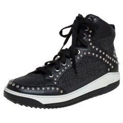 Dsquared2 Schwarze High Top-Sneakers aus Leder und Glitter mit Nieten Größe 40
