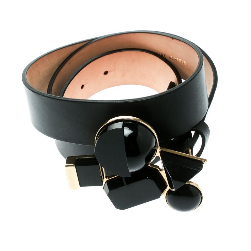 Dsquared2 Black Leather Buckle Embellished Belt Size 100 CM In Excellent Condition In Dubai, Al Qouz 2