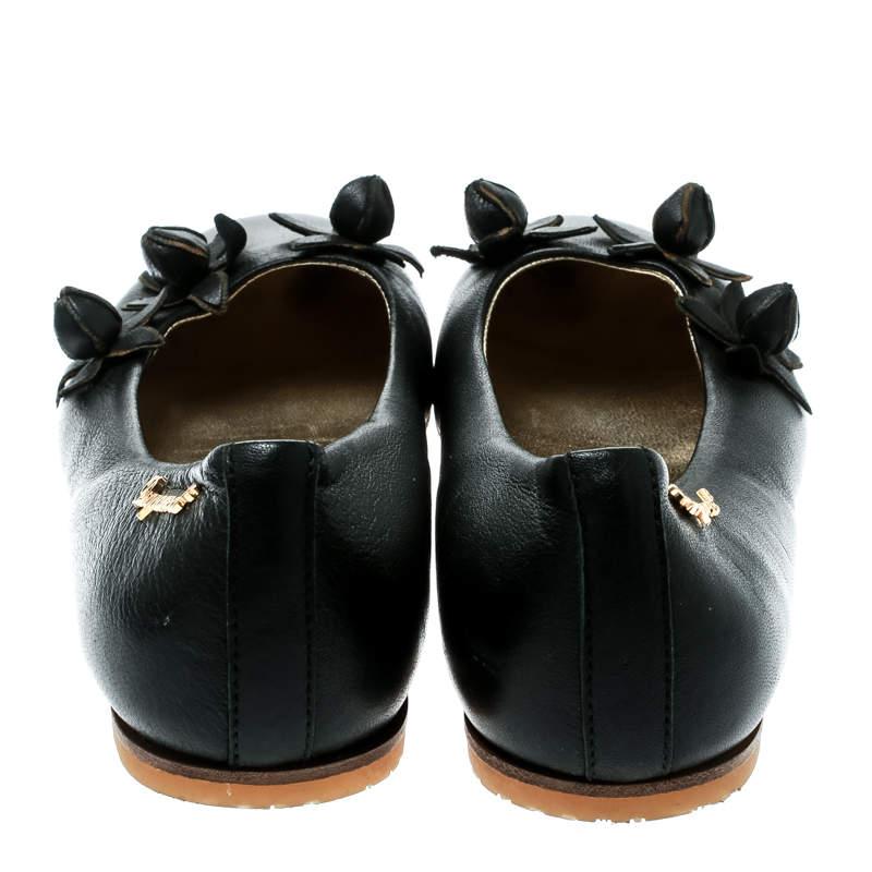 DSquared2 Black Leather Flower Detail Ballet Flats Size 37 For Sale 3