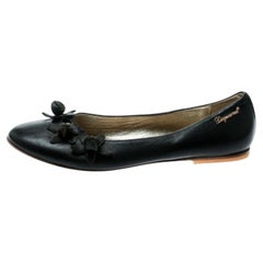 DSquared2 Black Leather Flower Detail Ballet Flats Size 37