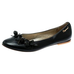 DSquared2 Black Leather Flower Detail Ballet Flats Size 37