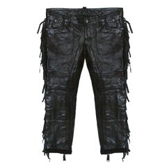 Dsquared2 Black Leather Fringed Trim Detail Cropped Pants S