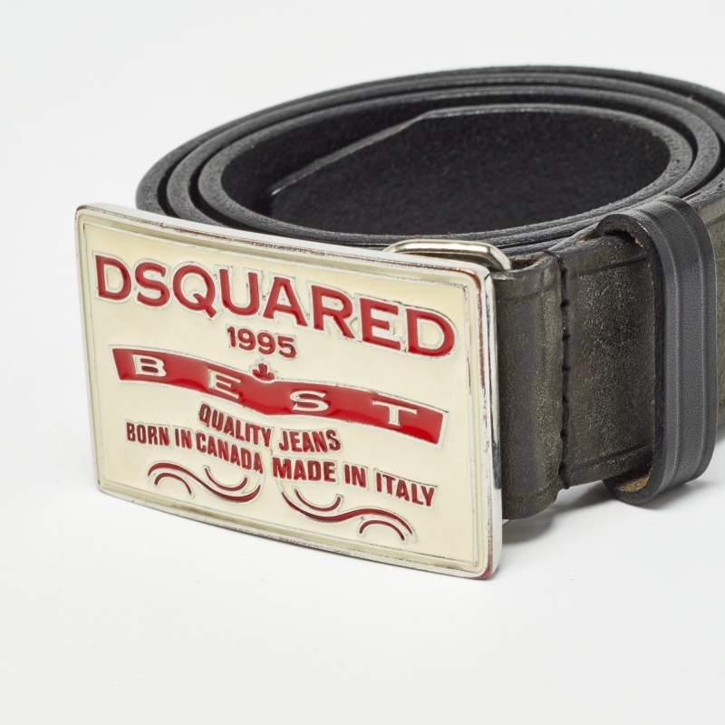 Dsquared2 Black Leather Logo Plague Buckle Belt M In Good Condition For Sale In Dubai, Al Qouz 2
