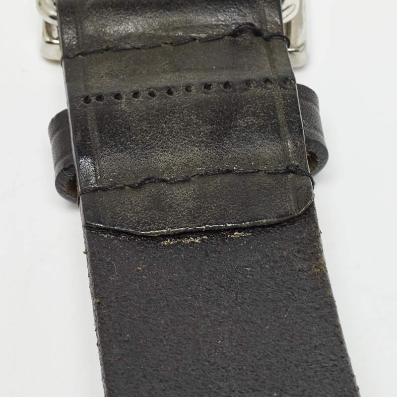 Dsquared2 Black Leather Logo Plague Buckle Belt M For Sale 1