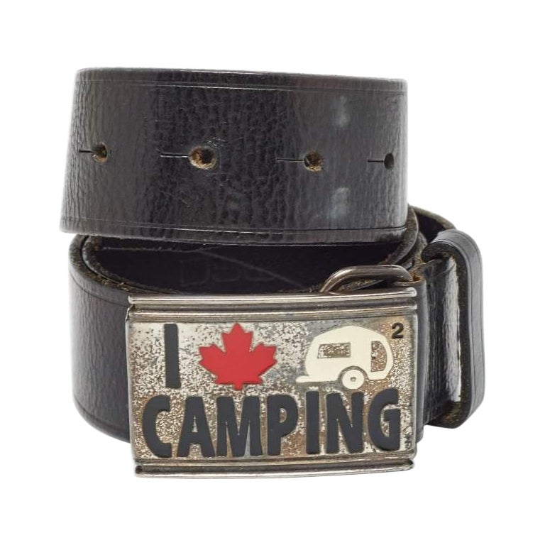 Dsquared2 Black Leather Logo Plague Buckle Belt M