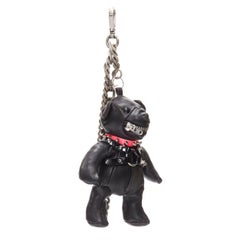 DSQUARED2 black leather pink bondage strap bear charm with metal chain
