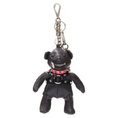 DSQUARED2 black leather pink bondage strap bear charm with metal chain