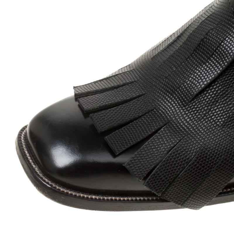 Men's Dsquared2 Black Leather Spike Fringe Detail Calf Length Boots Size 44